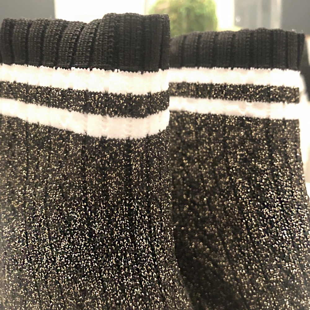 Stuart Weitzman | Shimmer Black Gold Sock Booties - Picture 4 of 7